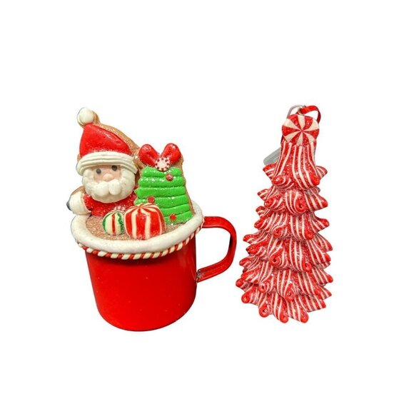 Santa Cocoa Peppermint Tree Ornament Set Christmas Holiday Festive Candyland - Picture 1 of 8
